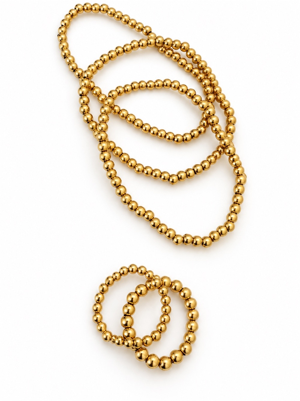 Gold Bead Layered Necklace with Matching Stretch Rings